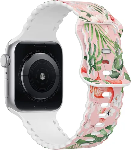 Miniatura 2 de Compatible con Apple Watch de 41mm 40mm 38mm 49mm 45mm 44mm 42mm para mujeres, correas deportivas de encaje huecas de silicona suave con estampado