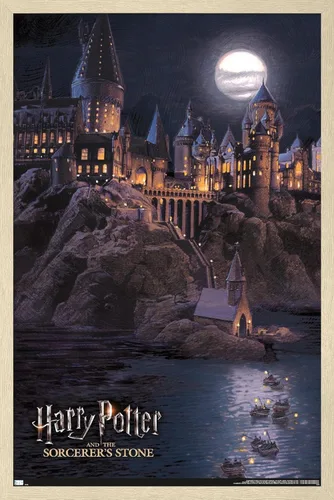 Miniatura 7 de Harry Potter y la piedra del hechicero - Póster de Hogwarts en la noche, 34 pulgadas de largo x 22.4 pulgadas de ancho, versión enmarcada en negro