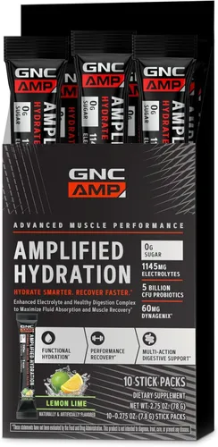 GNC AMP Mezcla de bebida en polvo de electrolitos de hidratación amplificada | Complejo mejorado de electrolitos y digestión saludable | Lima limón