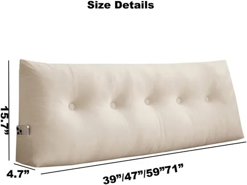 Miniatura 2 de Almohada para cabecero, cojín de cuña de lectura, tamaño grande, color beige, cojín para cabecero, respaldo triangular, para cama de día, litera