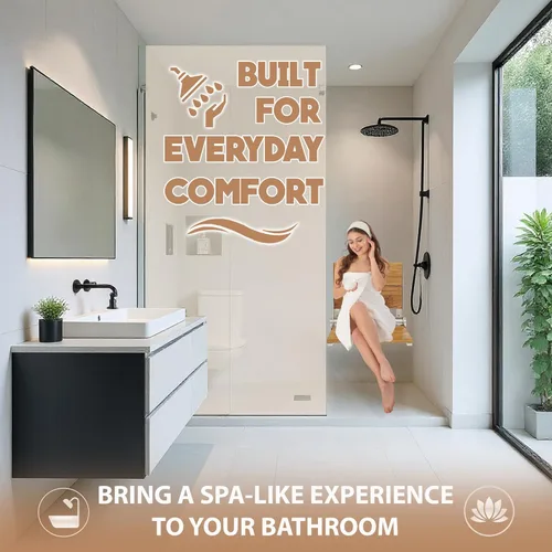 Miniatura 2 de Asiento de ducha de teca, madera de contorno, banco plegable de montaje en pared para ducha interior, asistencia de seguridad ADA, acero inoxidable