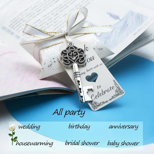 Miniatura 5 de Aokbean Juego de 50 piezas de abrebotellas con llave de esqueleto vintage, recuerdos de boda, regalo de recuerdo para invitados, caja de dulces