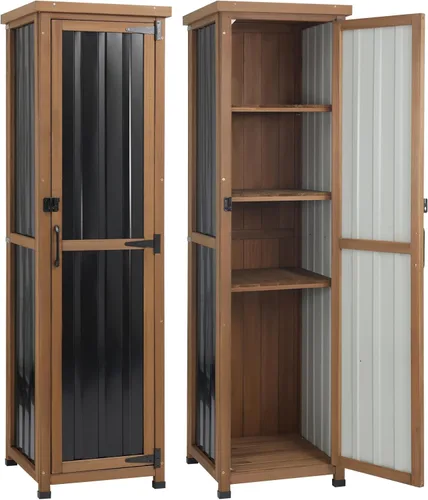 Miniatura 11 de Gabinete de almacenamiento al aire libre impermeable con estantes, pequeño cobertizo de almacenamiento, gabinete de almacenamiento vertical alto