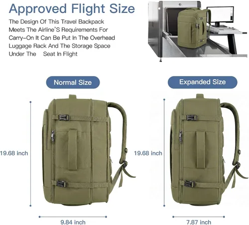 Miniatura 4 de Gieury Mochila de viaje, mochila extragrande expandible de 50 litros para hombres y mujeres, mochila de transporte para aviones, artículos Verde