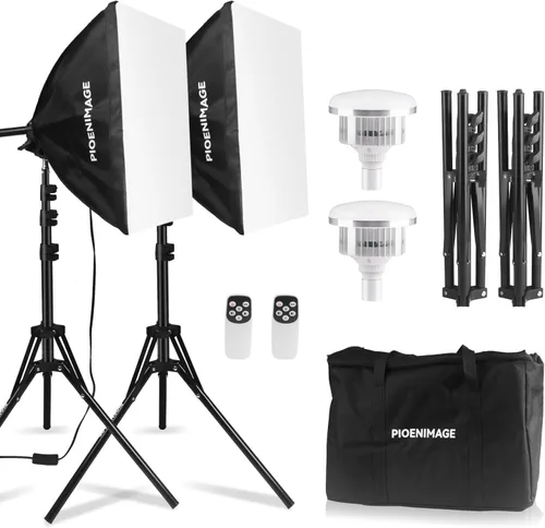 Kit de iluminación Softbox, juego de iluminación de fotografía de caja suave con caja de luz de 17 x 17 pulgadas, trípode de iluminación plegable, 2