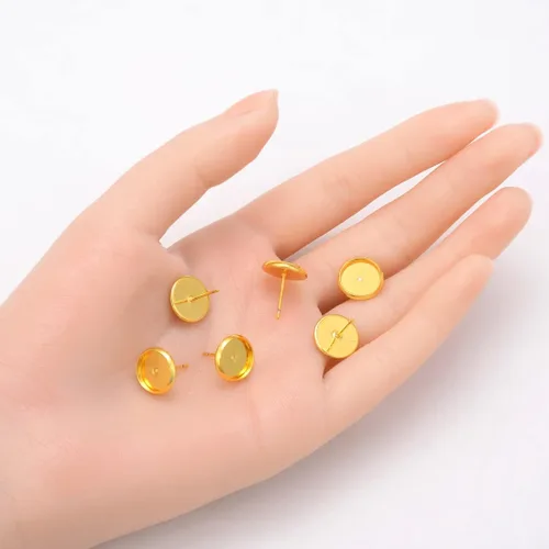 Miniatura 4 de Adabele - 50 piezas de aretes chapados en oro amarillo de 18 quilates, hipoalergénicas, resistentes al deslustre, bandeja de bisel, ajuste de taza