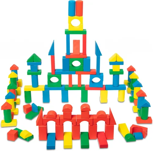 Miniatura 4 de Melissa & Doug Juego de bloques de construcción de madera, 200 bloques en 4 colores y 9 formas