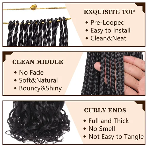 Miniatura 3 de COOKOO 10 pulgadas, 9 paquetes (135 hebras), trenzas de ganchillo rizadas francesas negras, trenzas de ganchillo negras con extremos ondulados