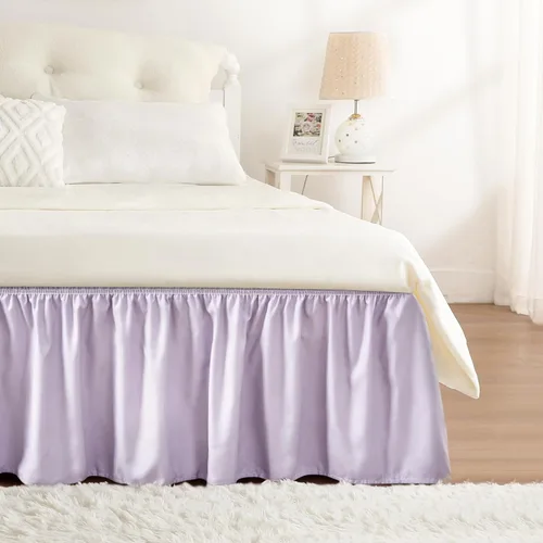 Miniatura 9 de Falda de cama RIMELA envoltura volante elástica que protege contra el polvo con color sólido, resistente a las arrugas y a la decoloración con Blanco