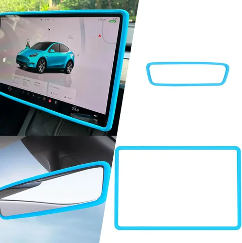 Miniatura 14 de 2 piezas marcos protectores de silicona para pantalla y espejo retrovisor para Tesla Model 3 2017-2023 y Model Y 2019-Feb.2025. (Blanco)