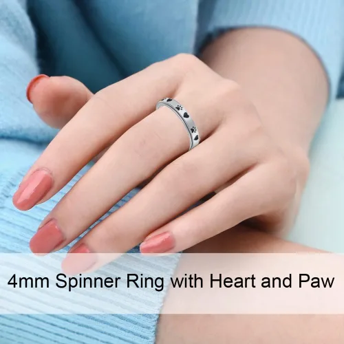 Miniatura 4 de AmorArtSky Anillo giratorio para aliviar la ansiedad: anillo antiestrés con estampado de patas, acero inoxidable de titanio, regalos para amantes