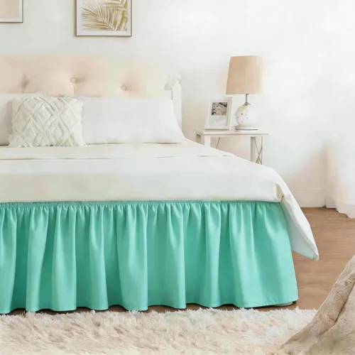 Miniatura 47 de Falda de cama RIMELA envoltura volante elástica que protege contra el polvo con color sólido, resistente a las arrugas y a la decoloración con Blanco
