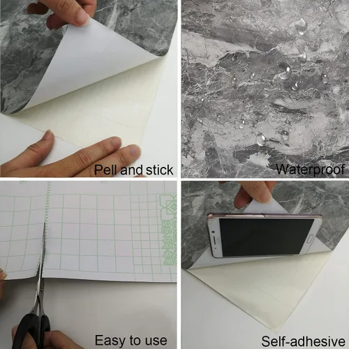 Miniatura 6 de TOTIO Papel de Contacto de Mármol Gris con Textura de Granito Gris Papel Tapiz Despegar y Pegar Papel de Contacto para Encimera Removible