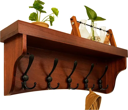 WEBI Estante de pared con ganchos debajo, perchero de pared de 24" de largo con estante, colgador de llaves para pared, 5 ganchos triples para