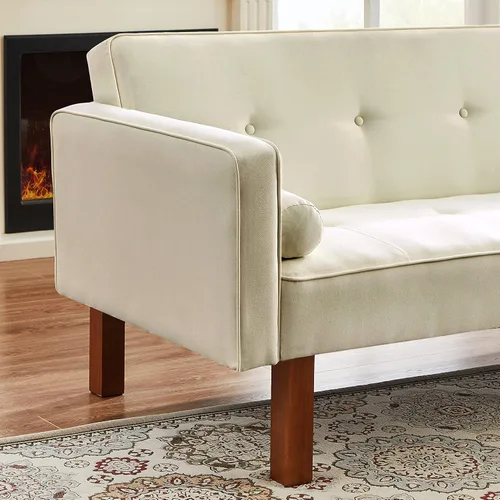Miniatura 6 de Anwick Sofá cama de tela moderna, sofá cama convertible con 2 almohadas y reposabrazos, sofá reclinable plegable de 75 pulgadas con patas de madera