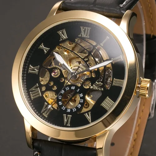 Miniatura 2 de Carrie Hughes Mens Gold Steampunk Skeleton Mechanical Automatic Watch CH13