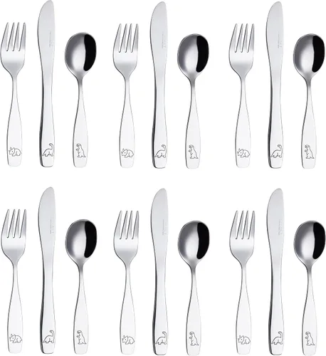 Exzact Cubiertos para niños, 18 piezas, utensilios para niños pequeños, 6 tenedores, 6 cuchillos, 6 cucharas, aptos para lavavajillas, 2 años en