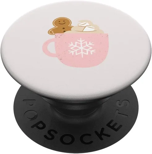 Miniatura 6 de Festive Sip - Taza de copo de nieve rosa con diseño de pan de jengibre Joy PopSockets MagSafe PopGrip para iPhone