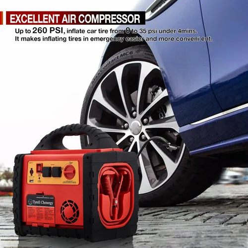 Miniatura 5 de Arrancador de coche de 2200 amperios con compresor de aire, estación de energía portátil con inflador de neumáticos de 260 PSI, inversor de 400 W