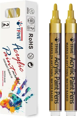 Miniatura 12 de TFIVE Rotuladores de pintura negra, paquete de 2 marcadores permanentes acrílicos, punta media de 0.18 a 1.118 pulgadas, bolígrafo de pintura