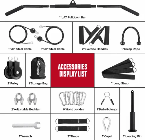 Miniatura 4 de FitBeast Sistema de poleas para gimnasio y tobillo y asas de gimnasio, sistema de polea de peso para gimnasio LAT Pulldown, correa de tobillo