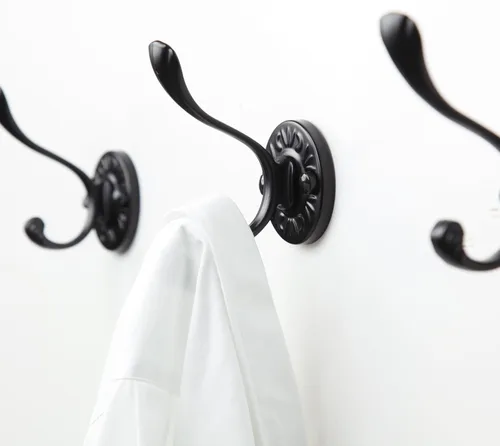 Miniatura 2 de 5 ganchos negros para abrigos montados en la pared, ganchos de pared negros mate con tornillos, ganchos de metal negro mate para toallas para baños