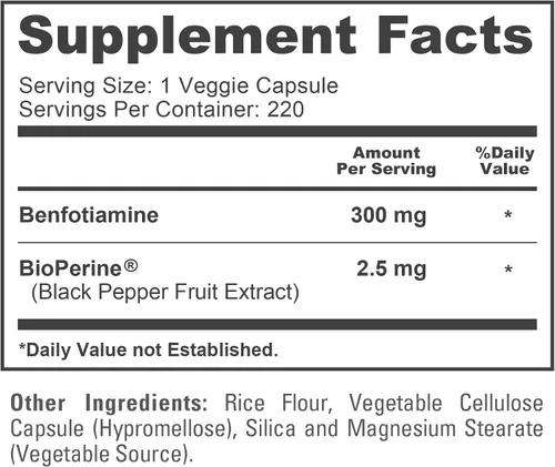 Miniatura 4 de Benfotiamine 300 mg 180 cápsulas vegetales (sin OMG, veganas y sin gluten)