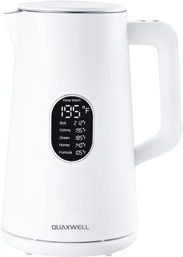Miniatura 12 de Hervidor eléctrico de acero inoxidable de 1.5 L, tetera de doble pared de tacto fresco, hervido rápido, control preciso de temperatura, pantalla