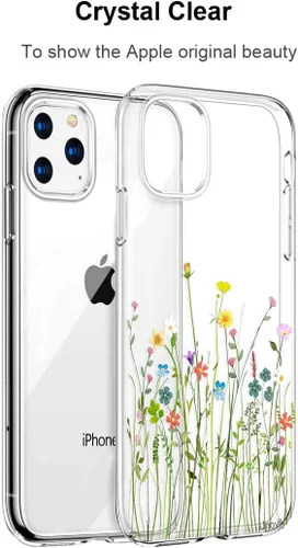 Miniatura 2 de Unov Funda compatible con iPhone 11 Pro, transparente, con diseño delgado, protector suave de TPU a prueba de golpes, patrón de flores en relieve