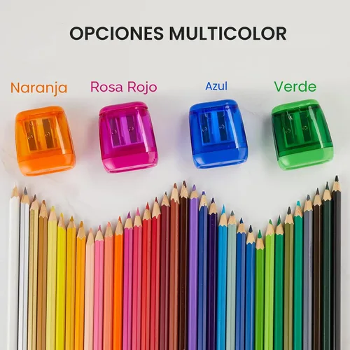 Miniatura 6 de Sonuimy Sacapuntas manuales, 4 sacapuntas manuales, doble agujero, compacto, de color, sacapuntas de mano para niños con tapa, adultos, estudiantes