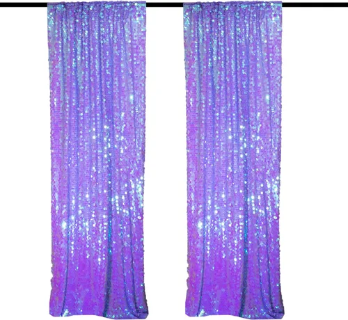 Miniatura 14 de JYFLZQ Cortinas de fondo de lentejuelas negras de 4 x 8 pies, 2 paneles de fondo de pared brillante, fondo de lentejuelas grandes con purpurina