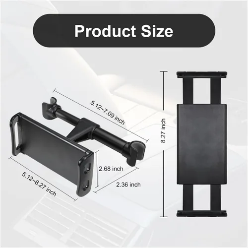 Miniatura 2 de Soporte para reposacabezas de coche, soporte ajustable giratorio 360 para tabletas de 5.3"-10.2", soporte universal para coche en el asiento trasero