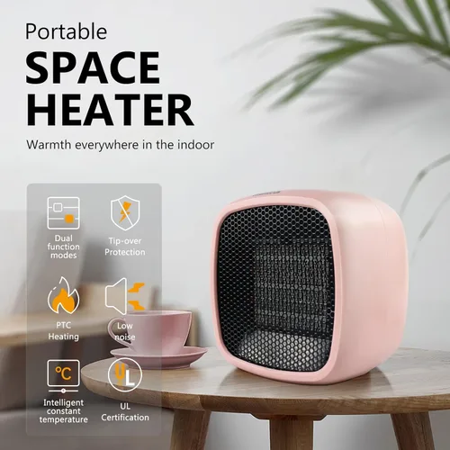 Miniatura 2 de YOUCIDI - Calentador eléctrico de cerámica portátil de 1000 W/800 W, calentador pequeño compacto, se calienta en 2 segundos, seguro y silencioso Rosa