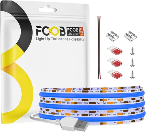 Miniatura 14 de Tira de luz LED USB de 6.56 pies, 5 voltios alimentada por USB, luces LED COB de 4000 K, blanco natural, 0.315 in, tiras flexibles de alta densidad