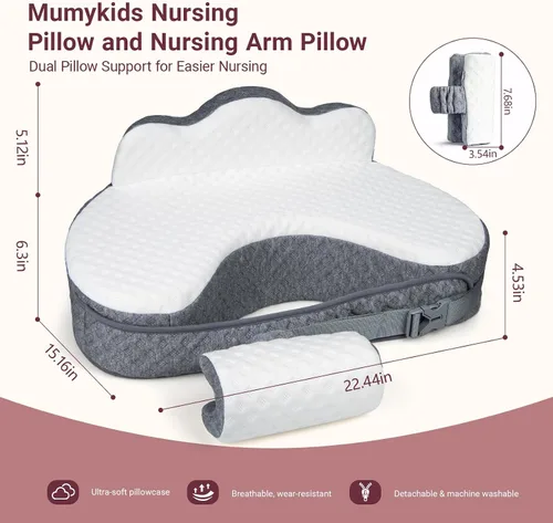 Miniatura 5 de Almohada de lactancia elevada con almohada de brazo, almohada ergonómica de seguridad de espuma viscoelástica para lactancia materna, correa