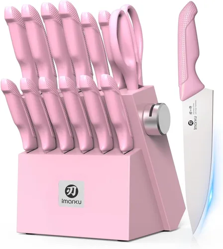 Miniatura 12 de imarku® Juego de cuchillos, juego de 14 piezas para cocina con bloque, juego de cuchillos de cocina de una pieza premium con afilador, juego