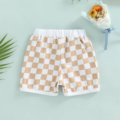 Miniatura 4 de Pantalones cortos de verano para bebé, con estampado a cuadros, de algodón, casuales, cintura elástica, pantalones cortos para correr