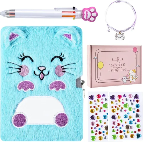 Miniatura 8 de PJDRLLC Diario para niñas con cerradura y llaves, cuaderno de viaje para escribir, lindo diario secreto con bolígrafo multicolor, calcomanías