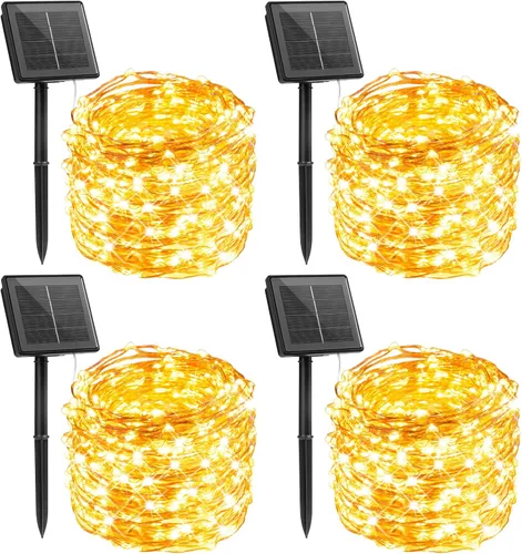 Miniatura 16 de Minetom Guirnalda de luces solares, 2 paquetes en total de 200 luces LED solares de 66 pies, luces solares impermeables para exteriores, patio