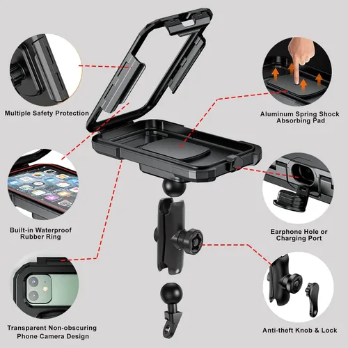 Miniatura 3 de iMESTOU Soporte de teléfono impermeable para espejo retrovisor, soporte para teléfono de motocicleta de 1 pulgada con brazo de doble enchufe