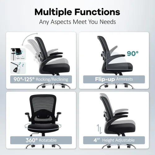 Miniatura 5 de Silla de Oficina con Asiento de Malla, Silla de Escritorio Ergonómica de Malla con Soporte Lumbar Ajustable, Silla de Computadora con Reposabrazos