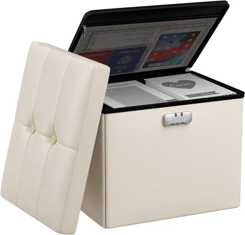 Miniatura 9 de Tamfile Otomana pequeña con almacenamiento, 13 x 13 x 13 pulgadas, plegable, segura y ignífuga, con cerradura para documentos importantes, taburete