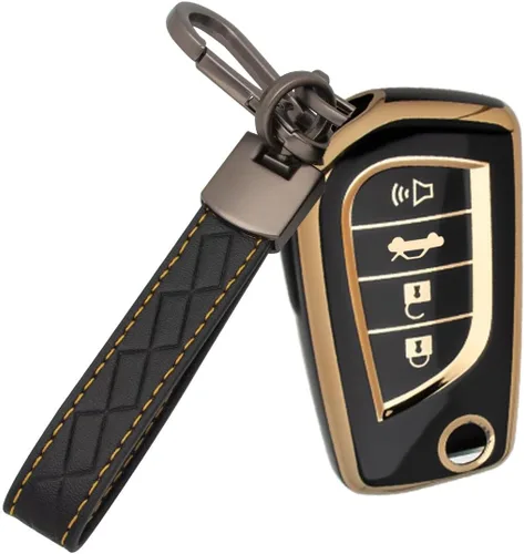 Miniatura 18 de x xotic tech Carcasa de TPU negra con sello completo para llavero de 4 botones antipolvo con llavero compatible con Toyota Camry RAV4 C-HR Avalon