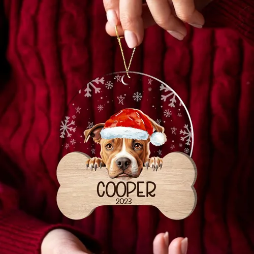 Nazenti American Pit Bull Terrier Adorno de Navidad, adorno de perro fotográfico, adorno de perro personalizado, adornos de fotos de madera,