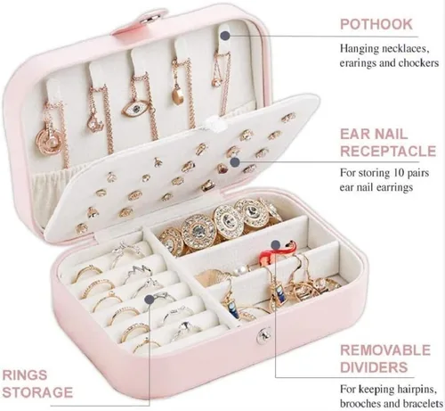 Miniatura 2 de Chelory Joyero pequeño para aretes anillos collares pulseras piel sintética portátil organizador de joyas de viaje para mujeres y niñas mini soporte