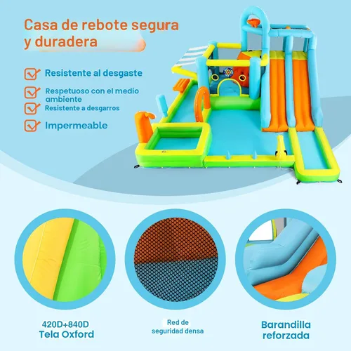 Miniatura 4 de JOYLDIAS Casa inflable de rebote para niños, parque acuático inflable de lujo resistente con toboganes dobles, pared de escalada, piscina y toldo