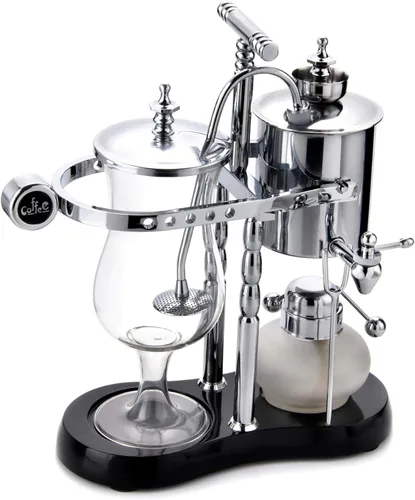 Diguo Cafetera de lujo belga/belga Royal Family Balance sifón/sifón. Elegante fulcro doble acanalado con asa en T (plata clásica)