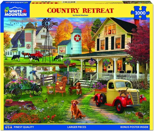 Miniatura 2 de White Mountain Rompecabezas de 1000 piezas rústico de granja con piezas grandes para adultos y familia de 24 x 30 pulgadas - Country Retreat