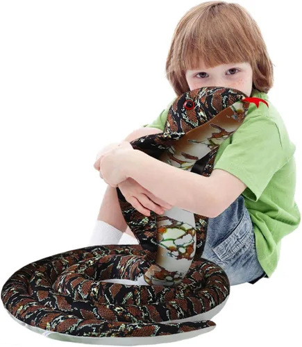 ELAINREN Almohada Rellena de Cobra Marrón Ultra-Suave Gran Serpiente Realista Juguete de Peluche Cuddle Muñeca de Peluche de Pitón Realista