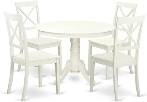 Miniatura 11 de East West Furniture HLBO3-CAP-W Juego de mesa de comedor moderno de 3 piezas contiene una mesa redonda de madera con pedestal y 2 sillas de comedor